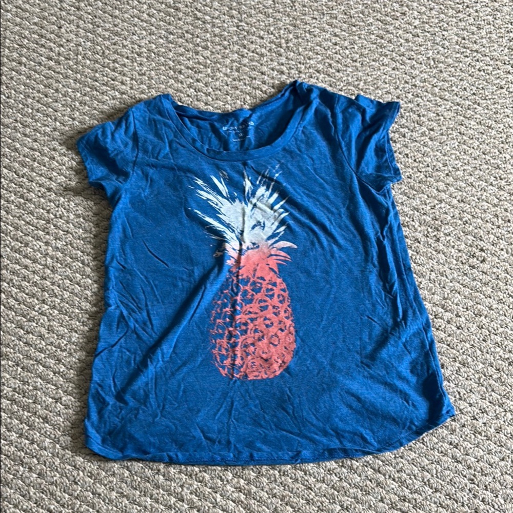 Lucky Brand Blue Pink Pineapple Short Sleeve Tee
